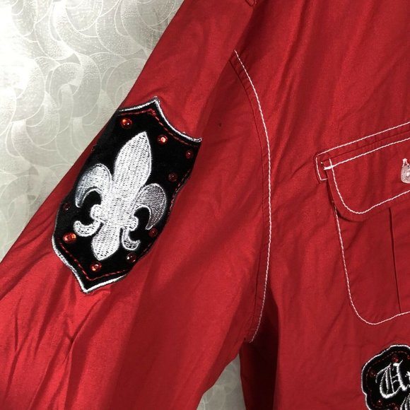 Victorious Men's Size 2XL Red Long Sleeve Embellished Wings Button Shirt Fleur - Picture 8 of 11